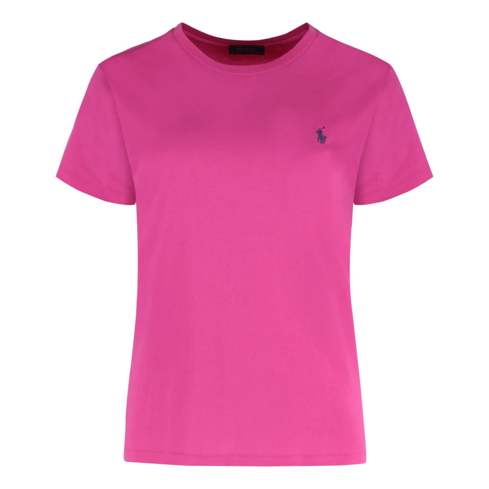 Polo Ralph Lauren Geribbelde ronde hals katoenen T-shirt Pink Dames