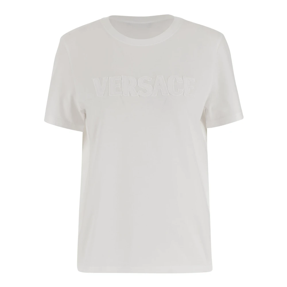 Versace Katoen Crew Neck Logo T-shirt Wit White Dames