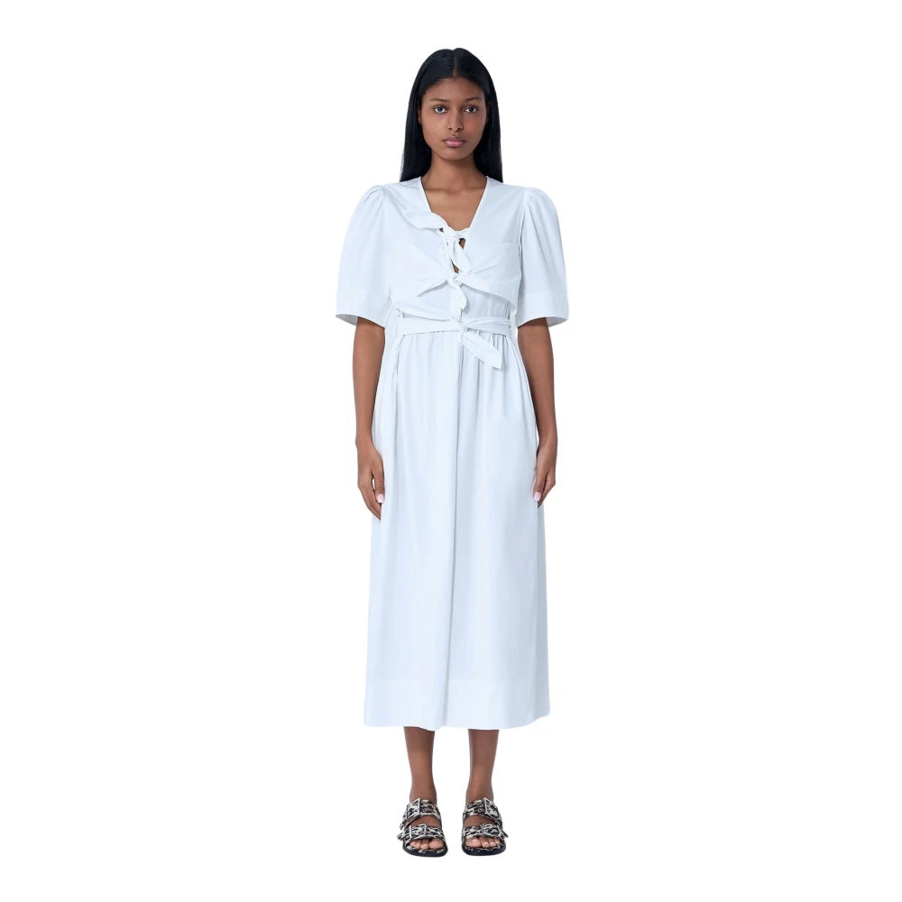 Ganni Women's White Tie-Strap Midi Dress