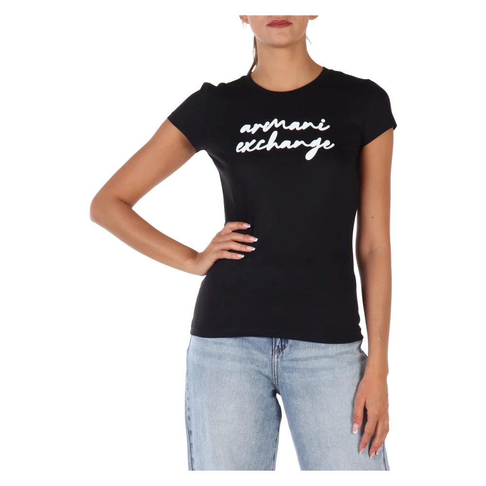 Armani Exchange T-shirt met Logo Print van Pima Katoen Black Dames