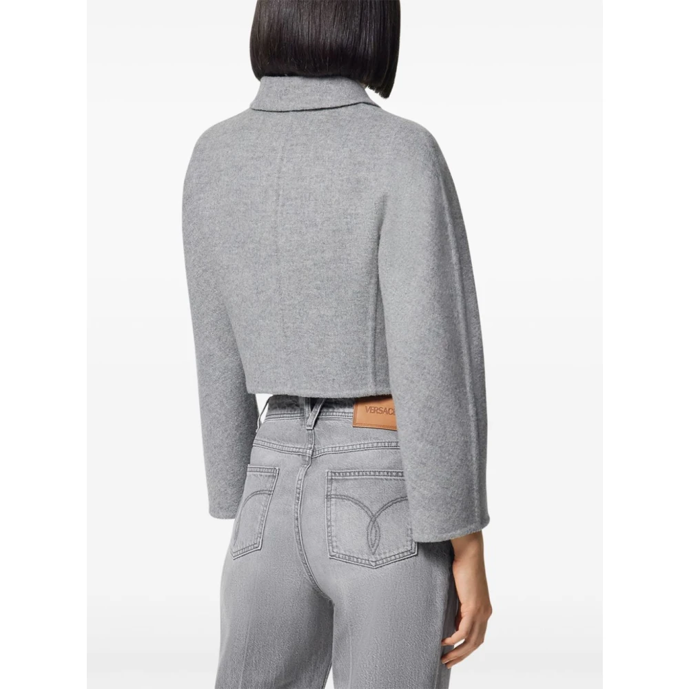 Versace Grijze Wol Kasjmier Korte Jas Gray Dames