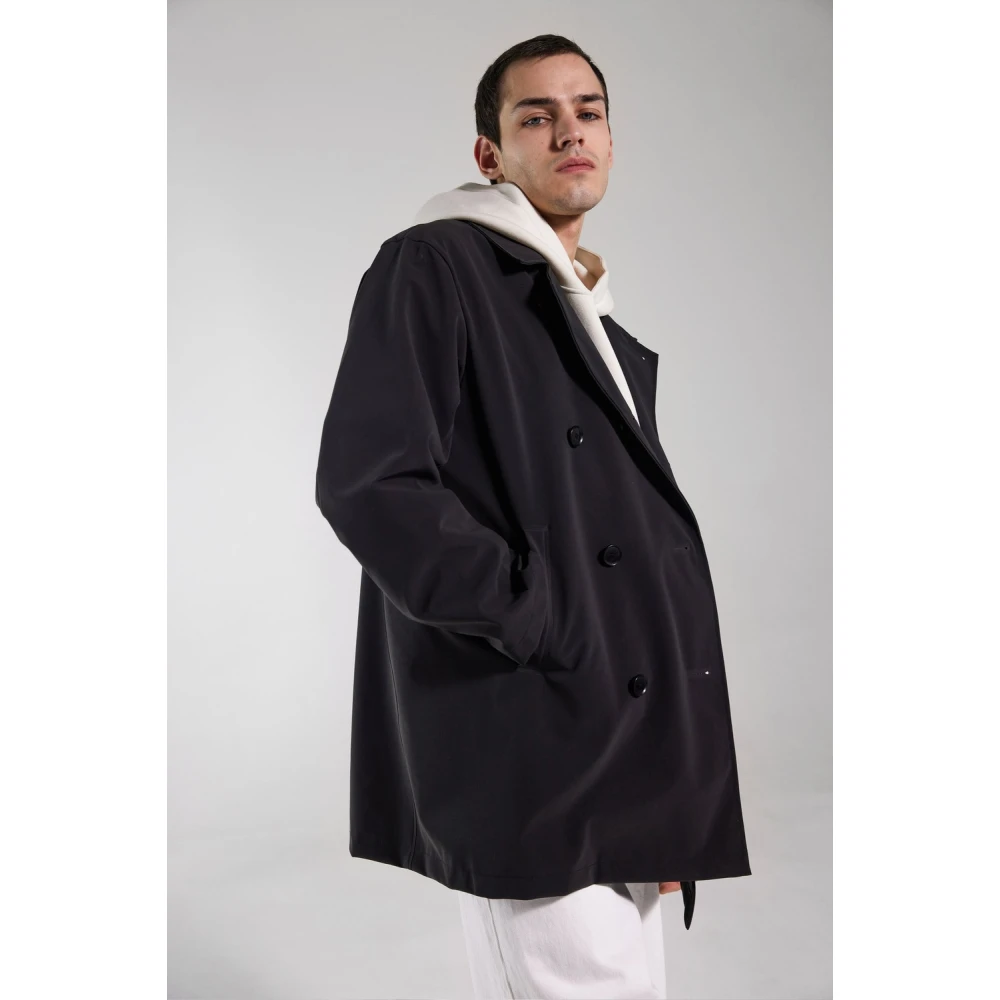 Stutterheim Klassieke dubbelrijige regenjas Black Heren