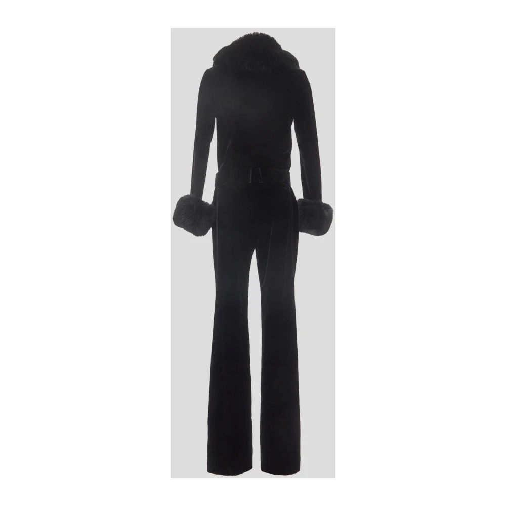 Saint Laurent Zwarte Fluwelen Jumpsuit met Bontdetails Black Dames