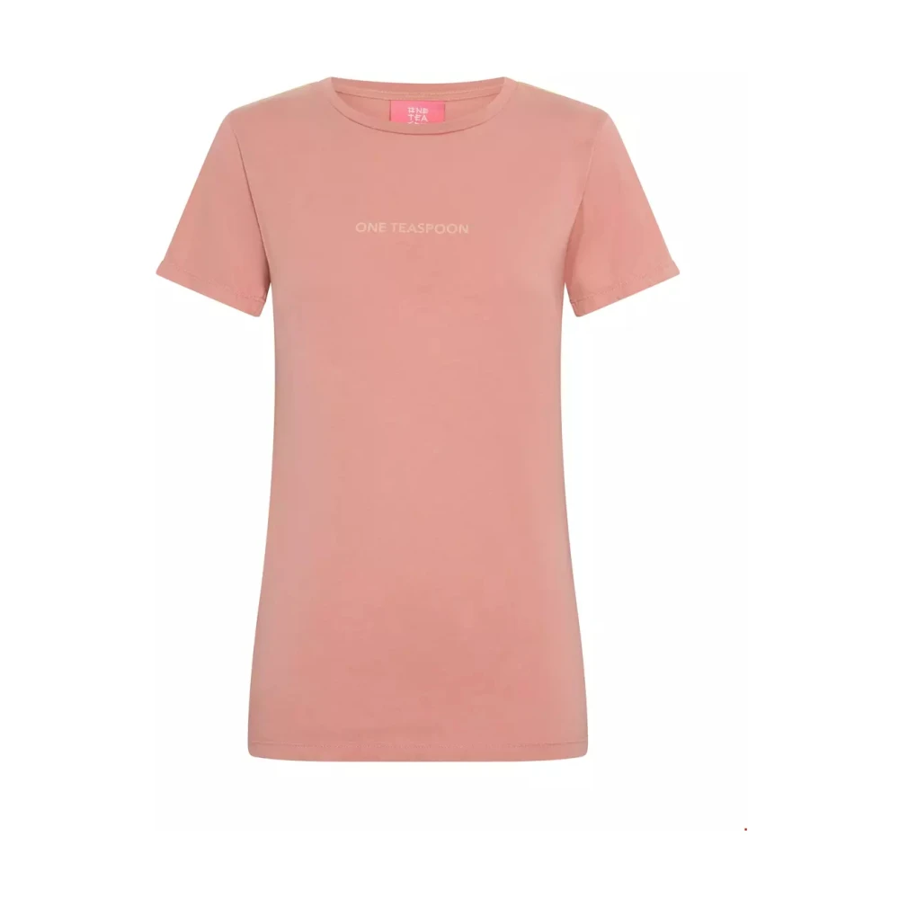 One Teaspoon Roze Logo T-shirt Biologisch Katoen Pink Dames