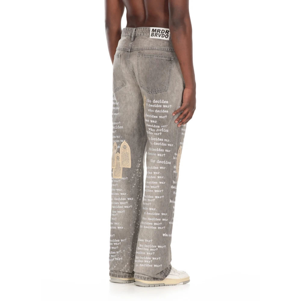 Who Decides War Grijze Katoenen Jeans met Geborduurd Logo Gray Heren