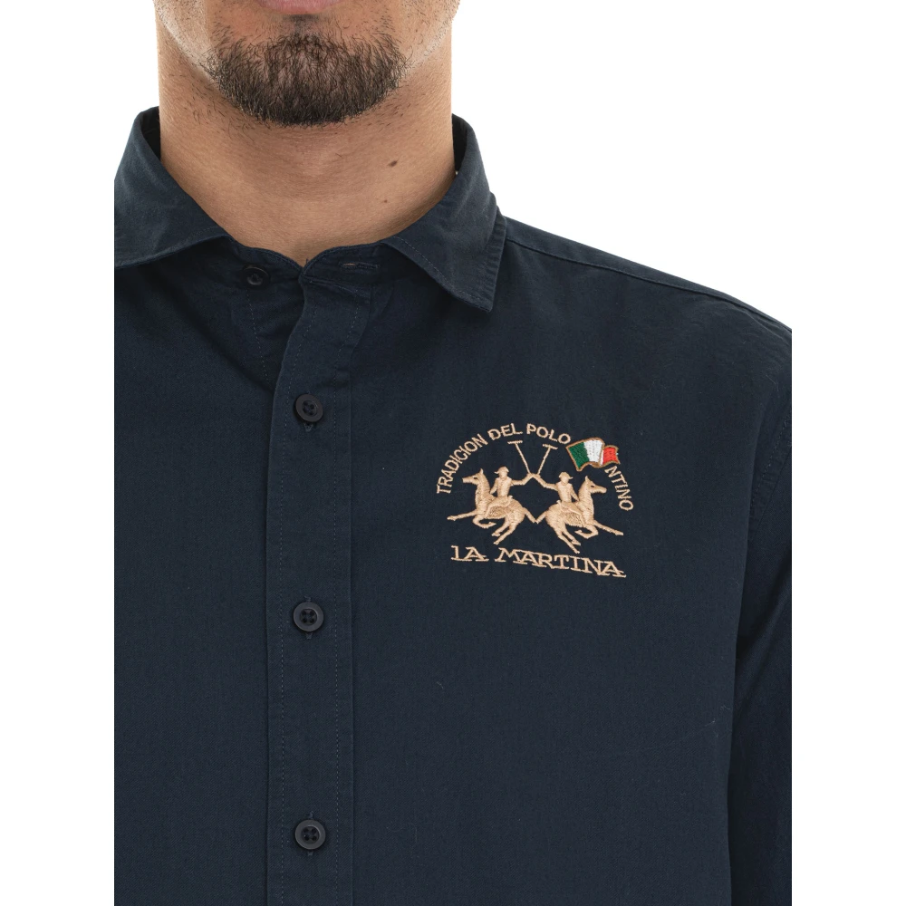 LA MARTINA Lange mouwen shirt met logo sluiting Blue Heren