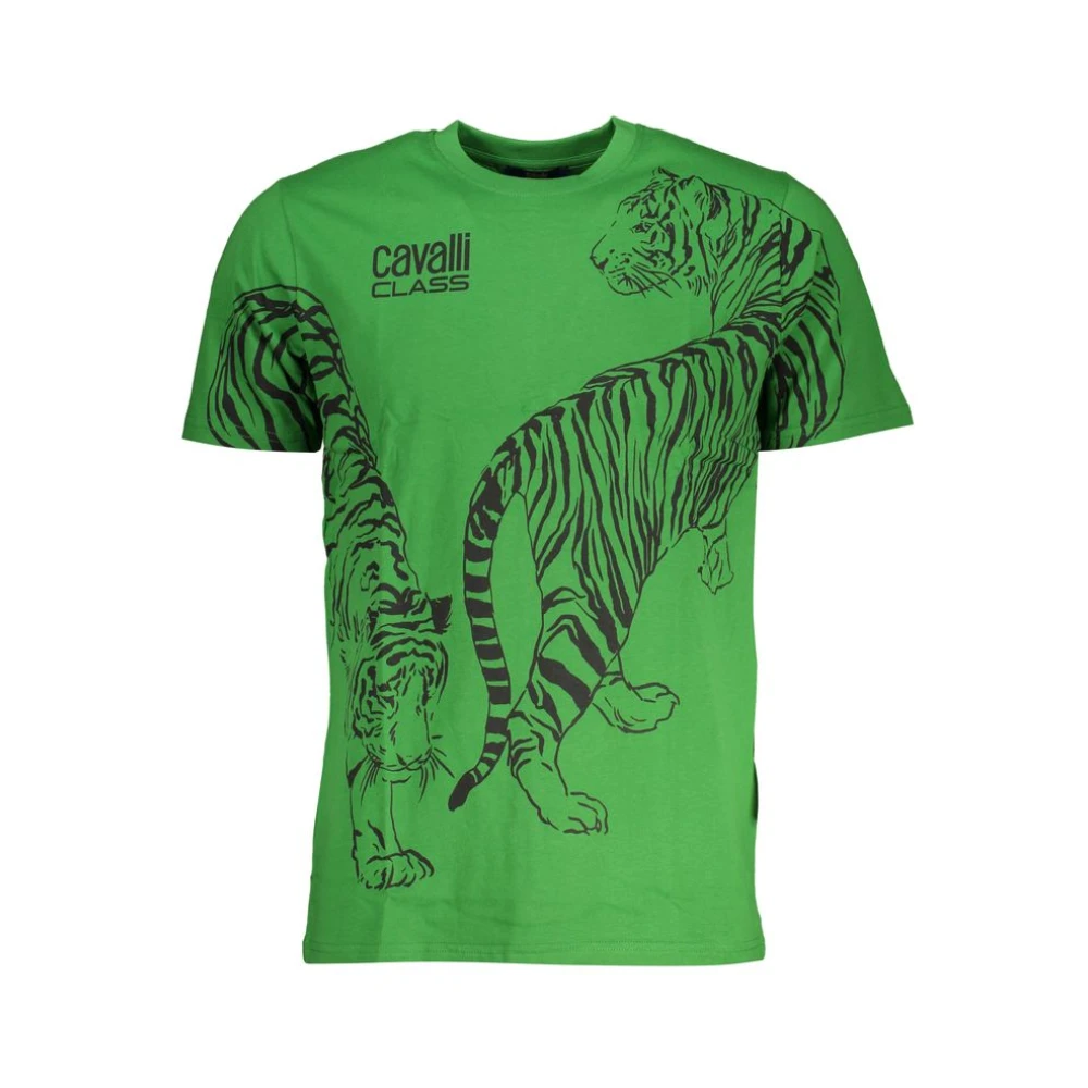 Cavalli Class Men's Green Cotton Print Logo T-Shirt