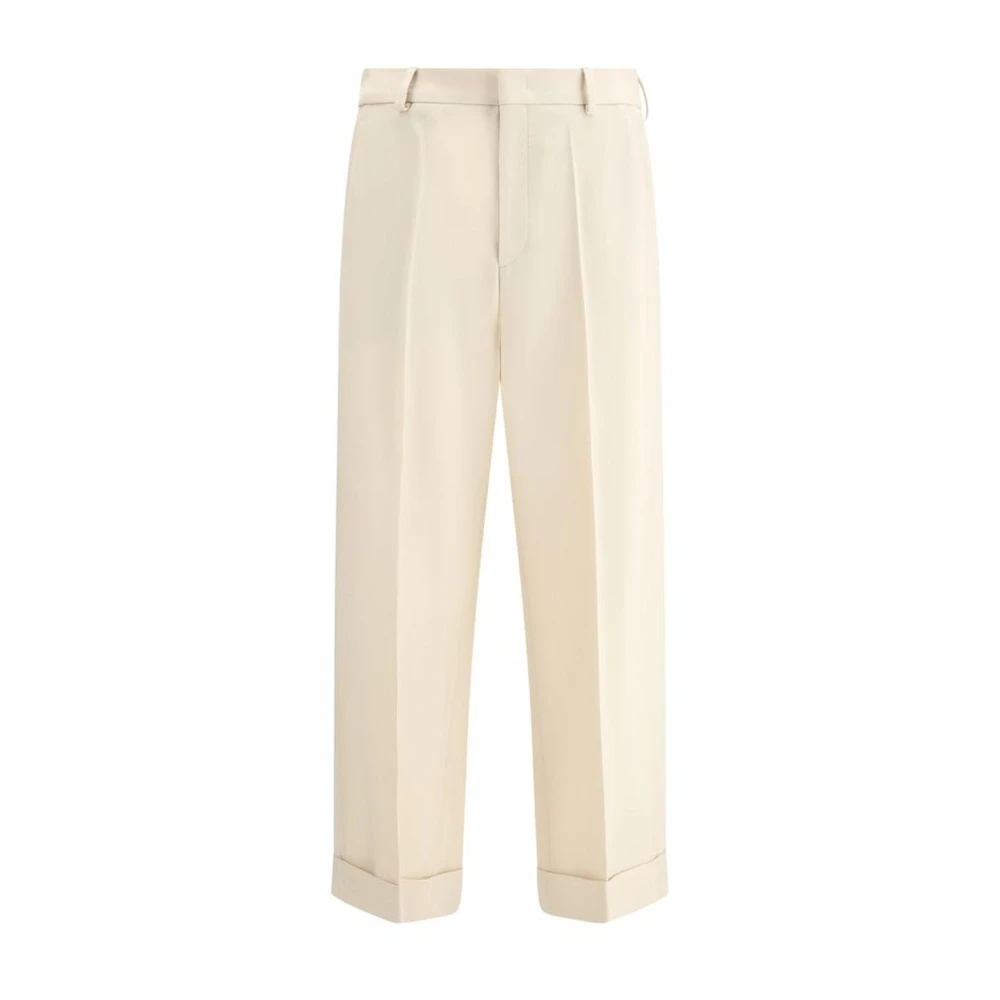 Valentino Wijde wollen broek met zakken Beige Heren