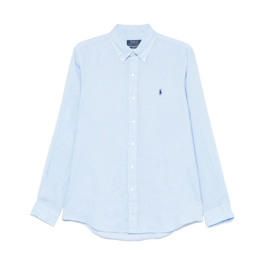 Polo Ralph Lauren Men's Blue Embroidered Linen Shirt Button-Down