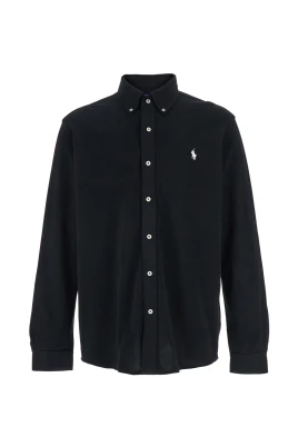 Svart Button-Down Skjorta med Pony Broderi
