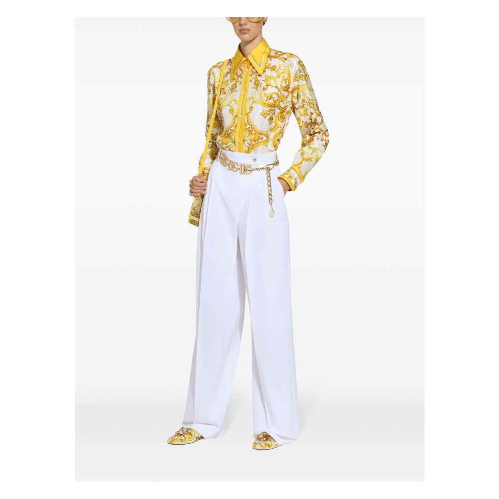 Dolce & Gabbana Hoge Taille Flared Broek in Optisch Wit White Dames