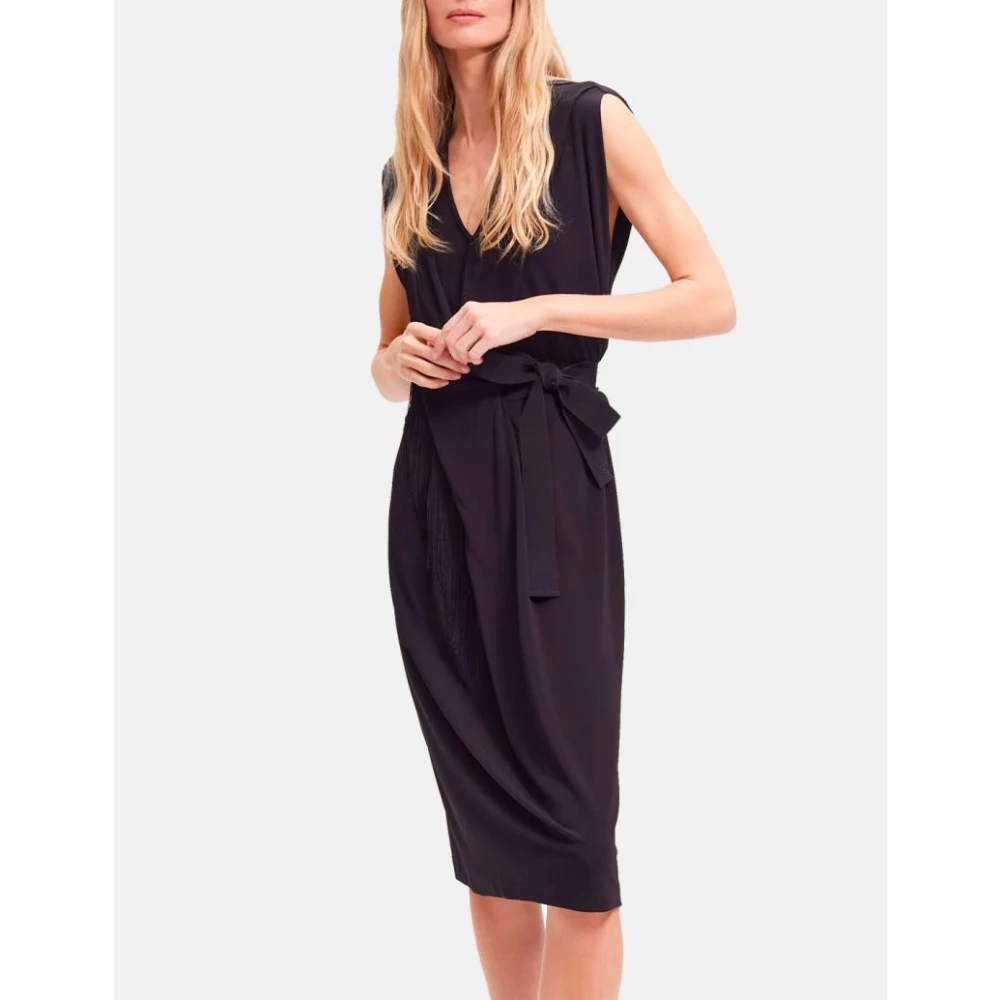 Carolina Herrera Zwarte Franje Crepe Wikkeljurk Black Dames