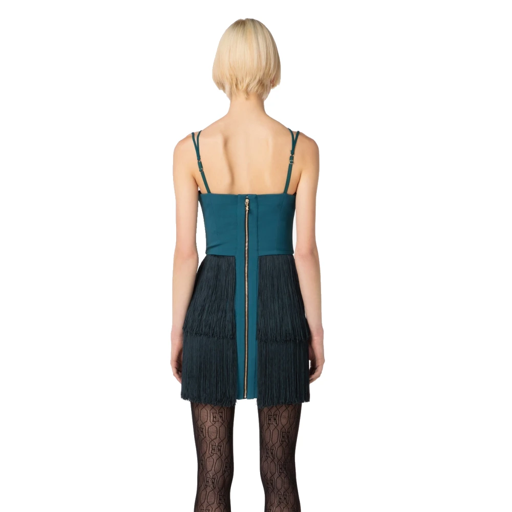 Elisabetta Franchi Korte elegante jurk met franjes Green Dames