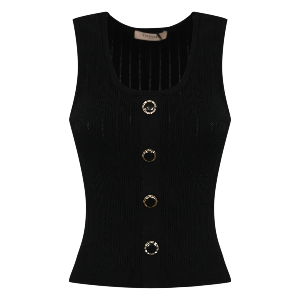 Twinset Zwarte Gebreide Mouwloze Top Black Dames