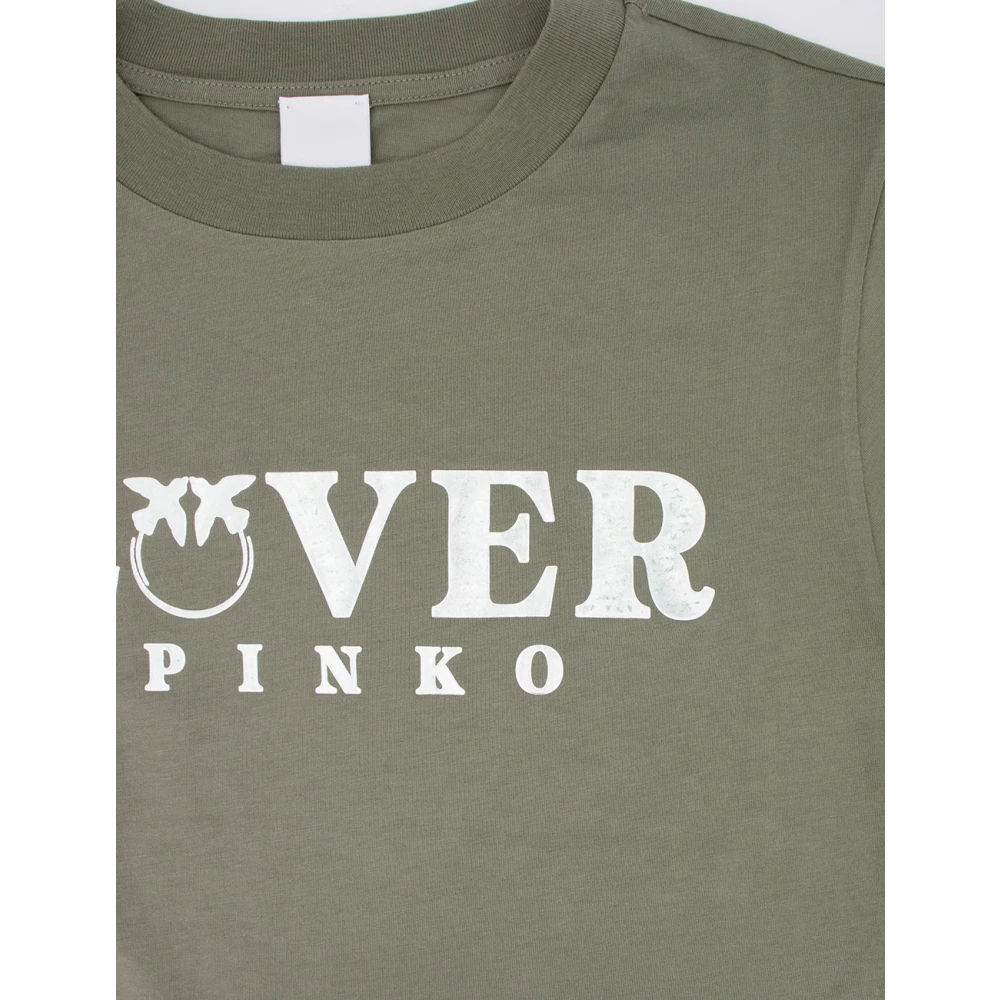pinko Crew-neck Katoenen T-shirt met Lover Print Green Dames