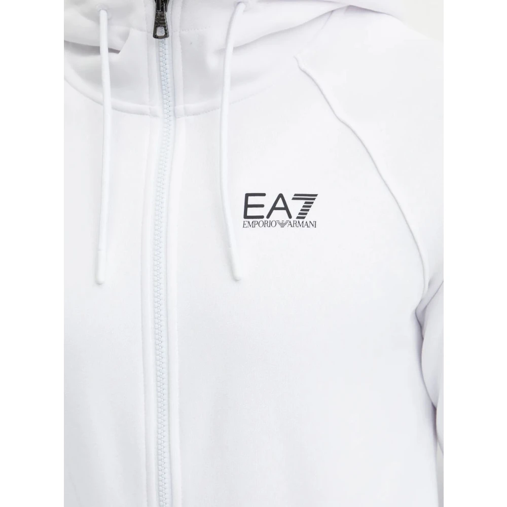 Emporio Armani EA7 Witte Rits Hoodie Sportieve Casual Stijl White Heren