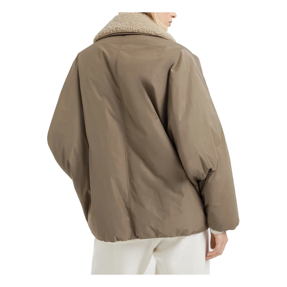 BRUNELLO CUCINELLI Bruin Beige Shearling Jas met Monile Detail Beige Dames