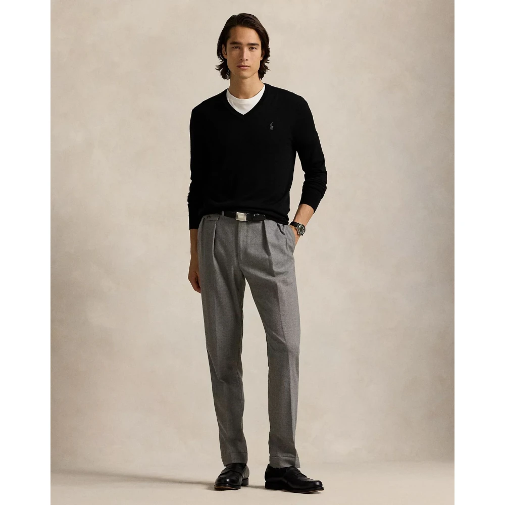 Polo Ralph Lauren Slim-Fit Wasbare Wollen V-Hals Trui Black Heren