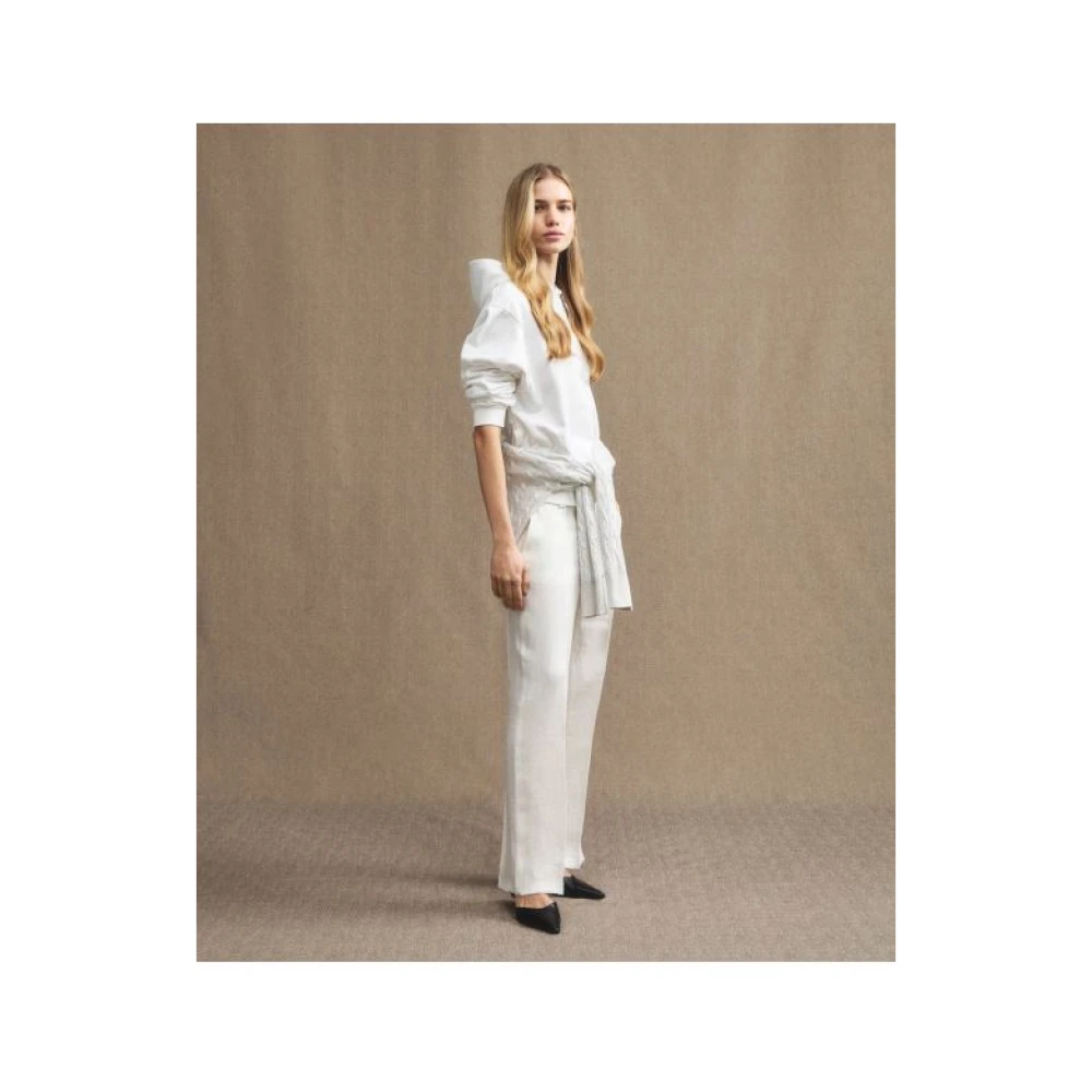 Peuterey Witte Linnen Broek Rechte Pijp White Dames