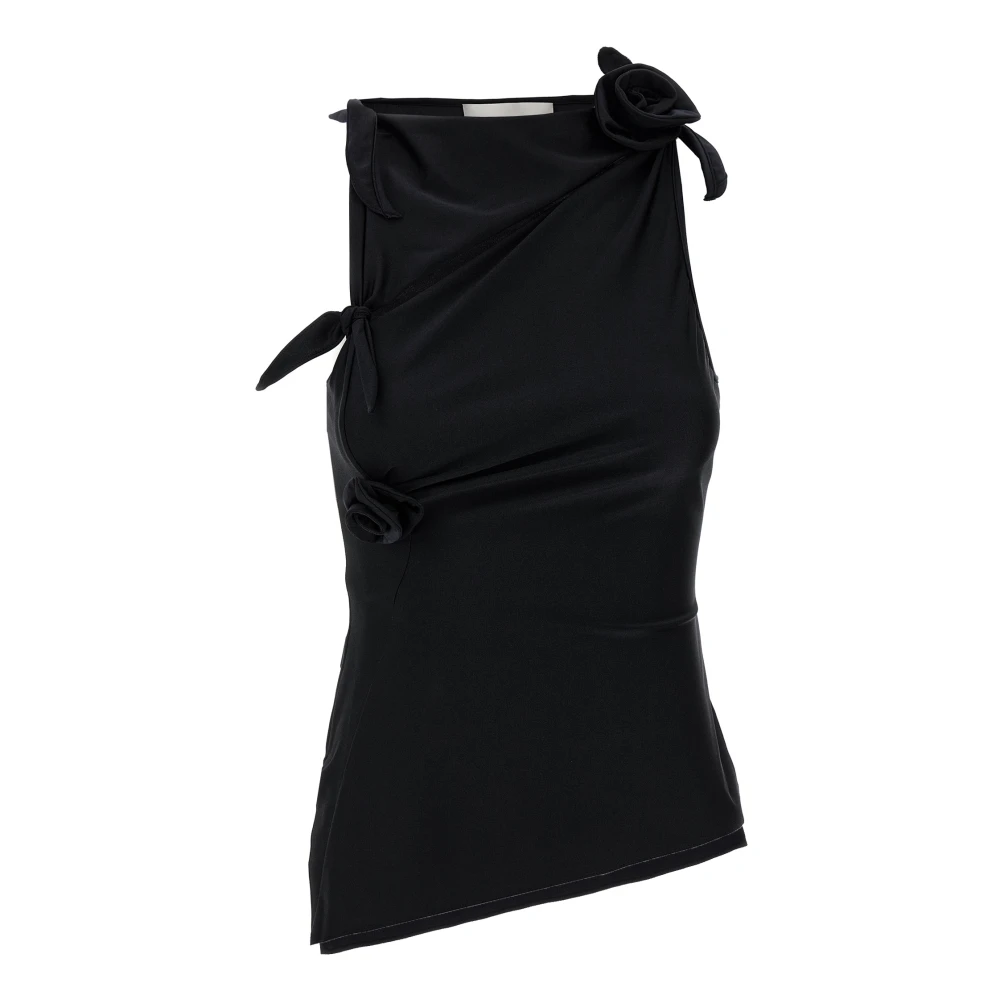 Coperni Women's Black Asymmetric Flower Top - Sleeveless Tops - M - Tops