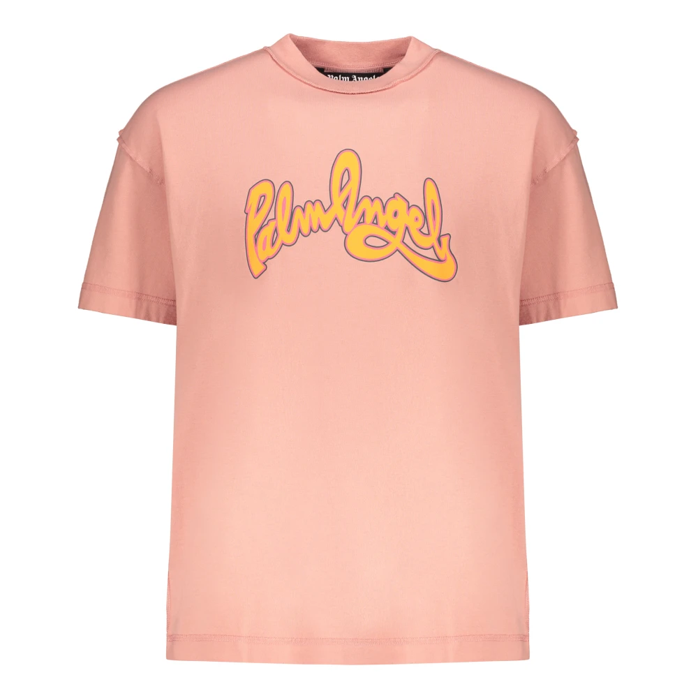 Palm Angels Logo Print Katoenen T-shirt Pink Heren