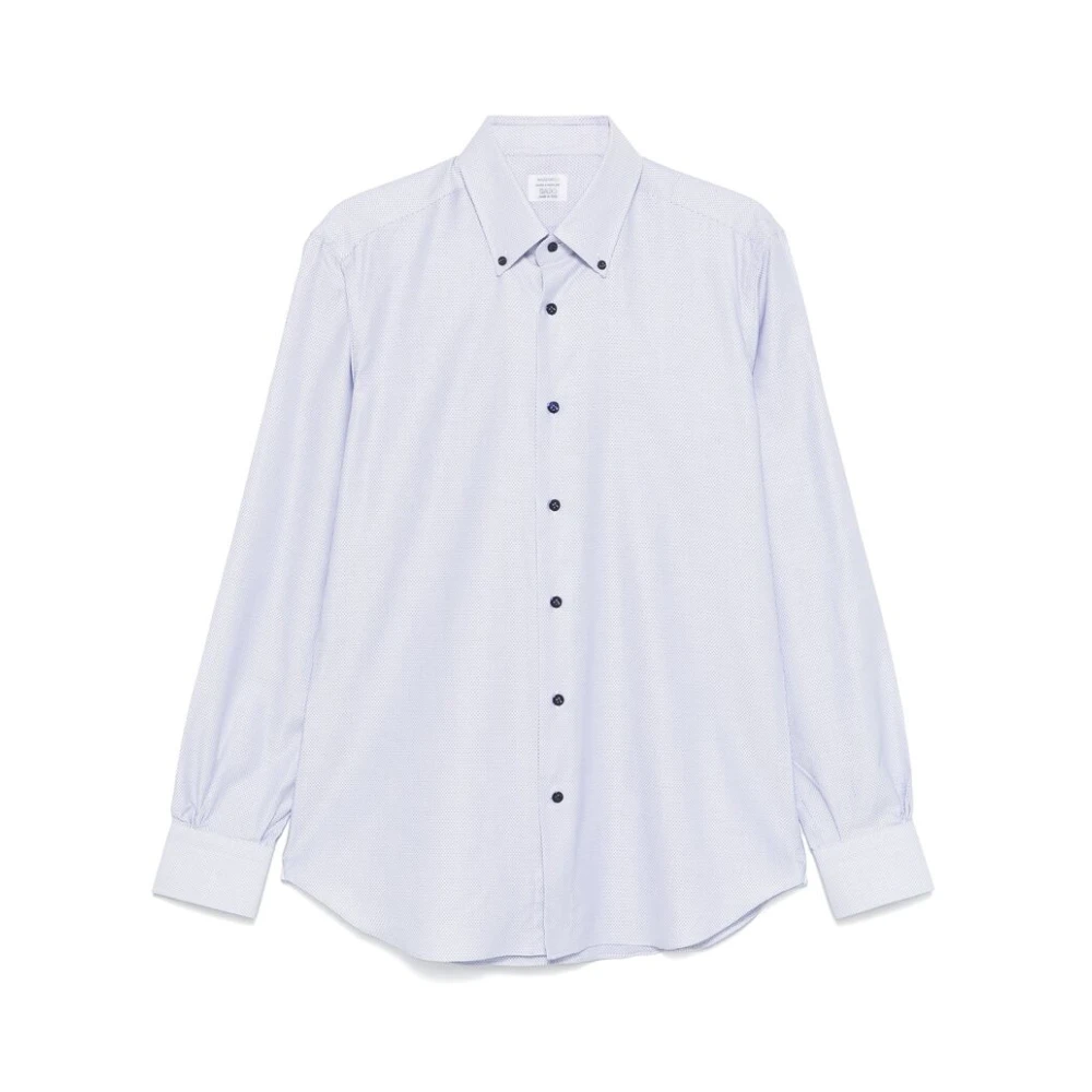 Mazzarelli Blauw Wit Katoenen Overhemd met knopen Blue Heren