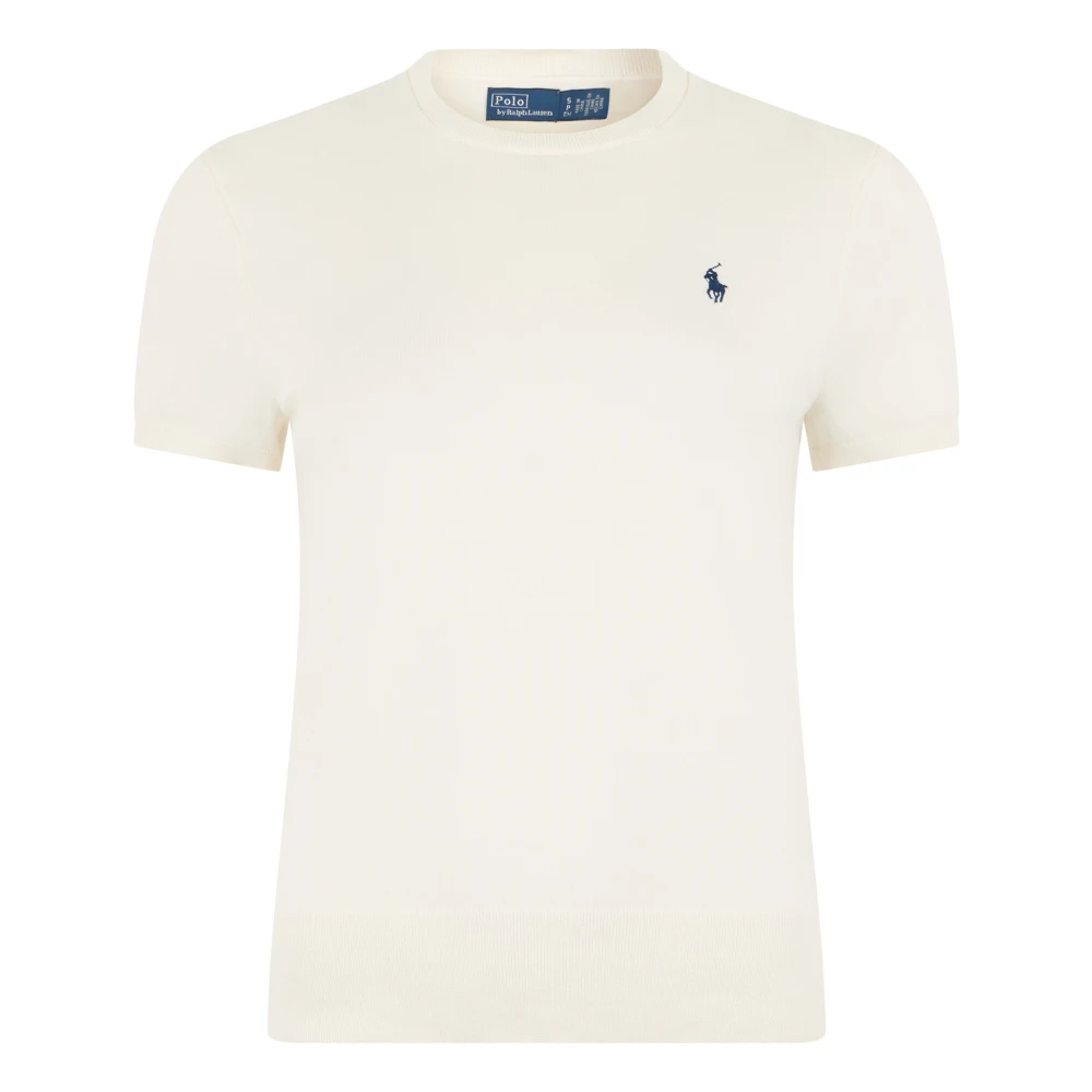 Polo Ralph Lauren Donna Bianco Maglia A Maniche Corte Con Logo Ricamato