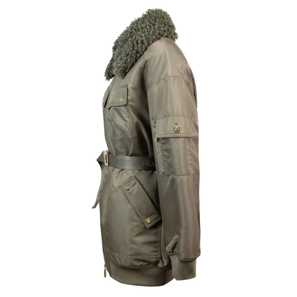 Elisabetta Franchi Oversized Gewatteerde Jas met Riem Green Dames
