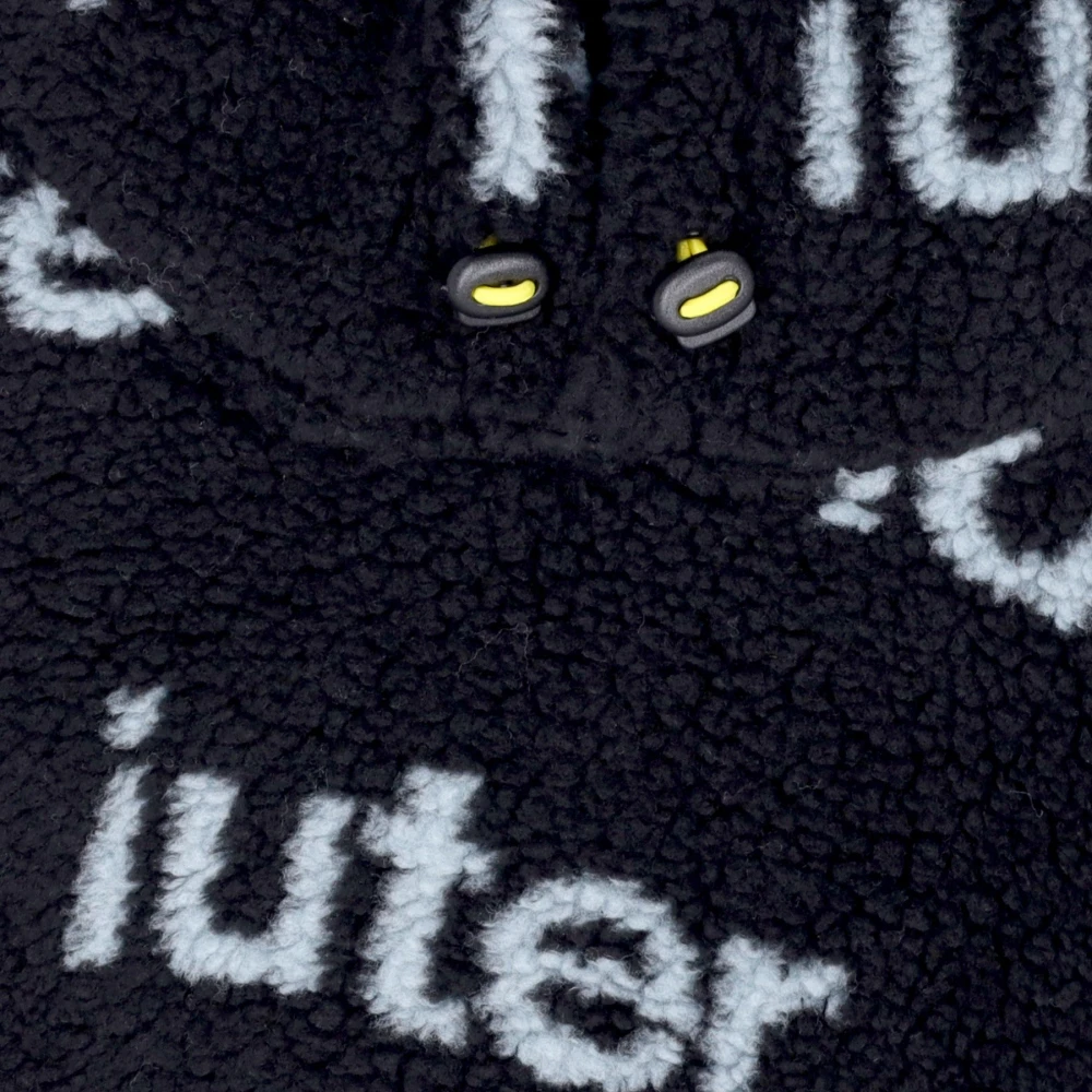 Iuter Zwarte Script Bont Hoodie Sherpa Sweatshirt Black Heren