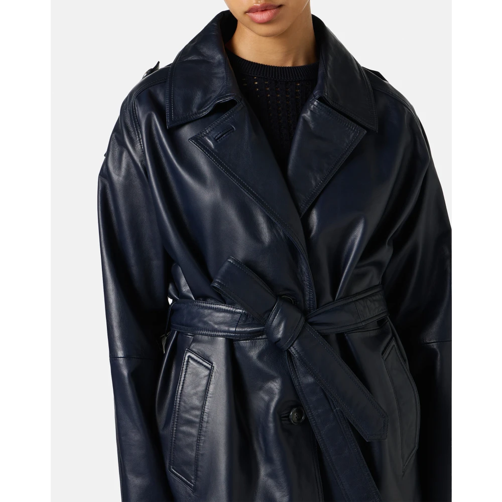 Iceberg Korte blauwe leren jas met Milano Italia logo Blue Dames