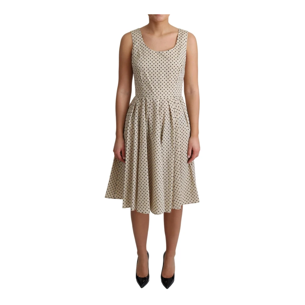 Dolce & Gabbana Beige Polka Dotted Cotton A-Line Dress - IT44|L - Image 2