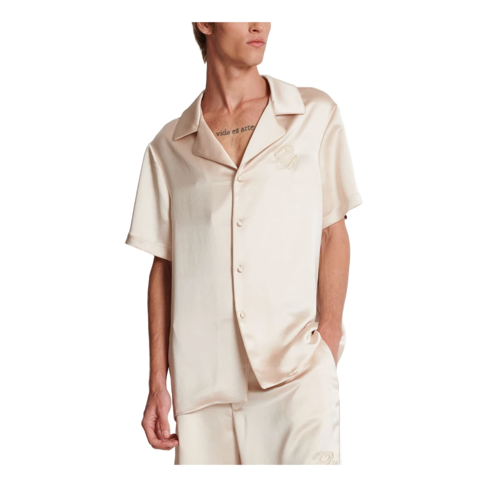 Balmain Geborduurde PB Logo Pyjama Shirt Beige Heren