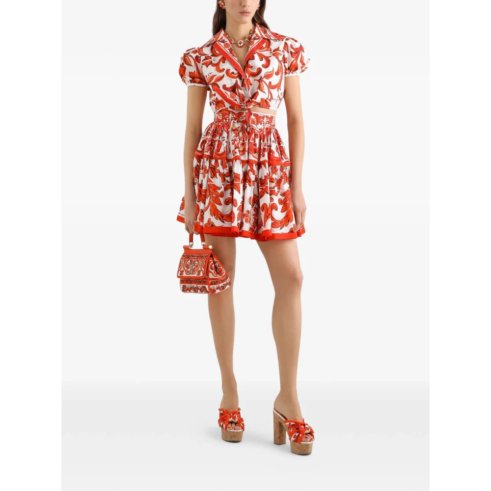 Dolce&Gabbana Donna Blusa Cropped Majolica In Popeline Di Cotone Arancione It Taglia 40- Mytheresa - Immagine 4