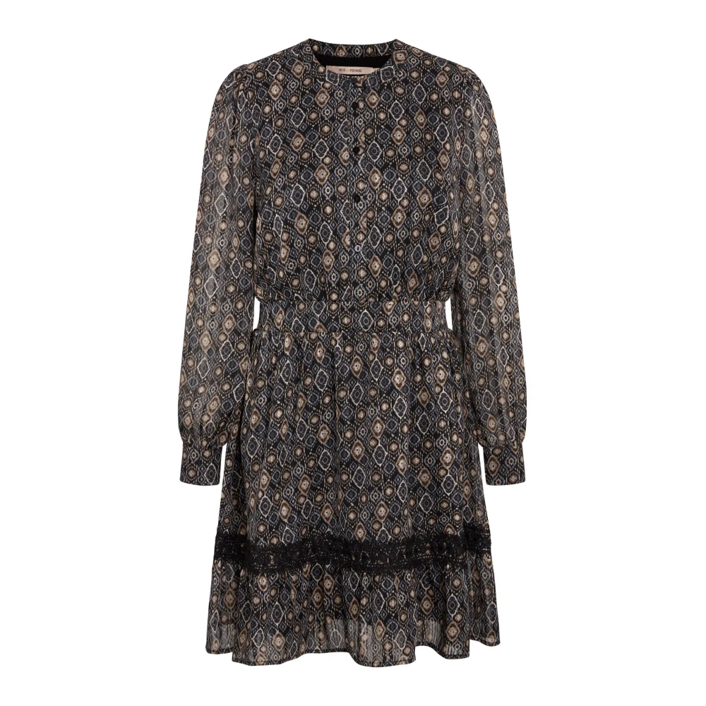 RUE de Femme Zwarte Smock Jurk met Gerimpelde Mouwen Black Dames