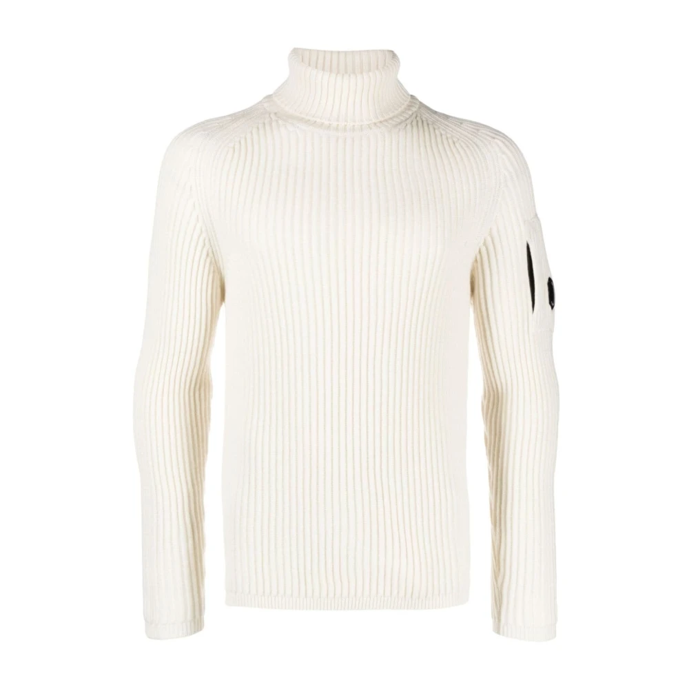 C.p. Company Men's White Turtlenecks, 2XL, Ribbed Knit Turtleneck Jumper
