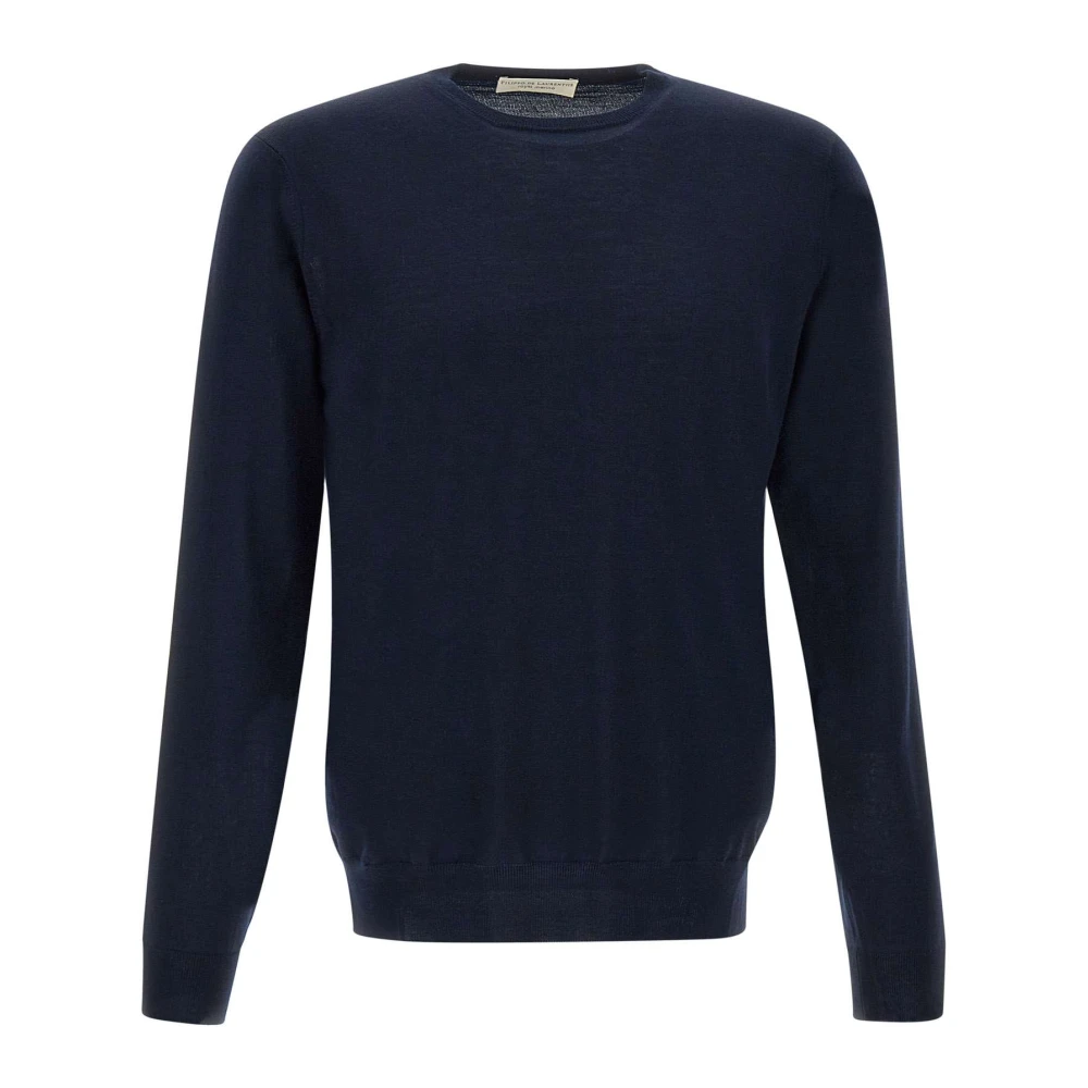 Filippo De Laurentiis Merino Wool Crew Neck Sweater Blue Heren