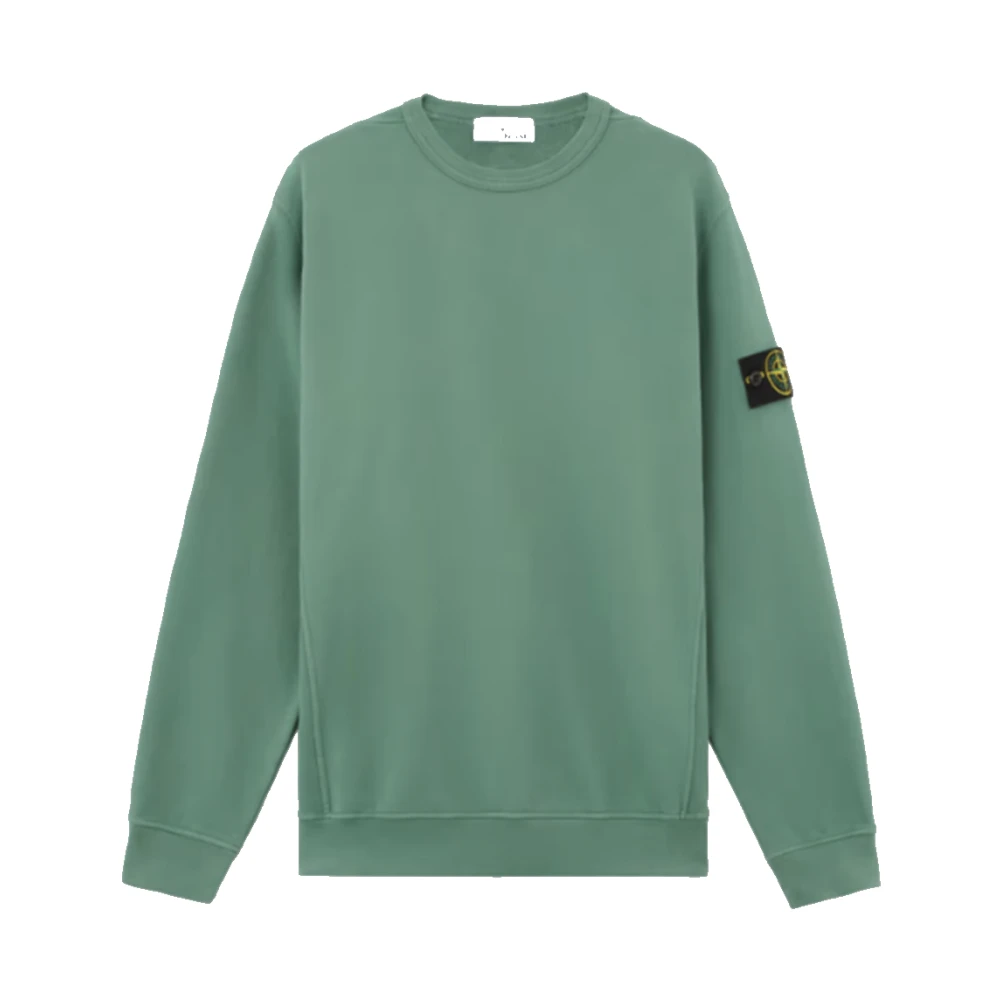 Stone Island Geribbelde Crewneck Geborsteld Katoen Fleece Sweater Green Heren