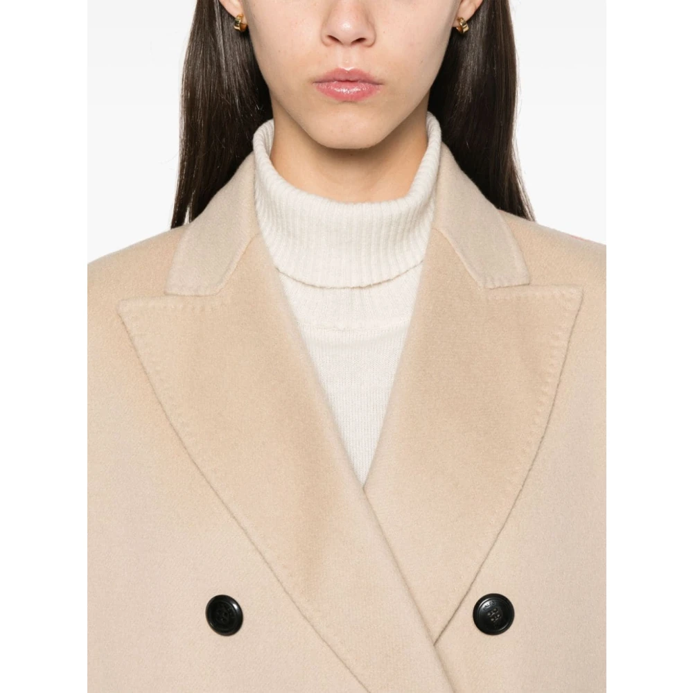 Paltò Beige Wollen Blend Double-Breasted Jas Beige Dames