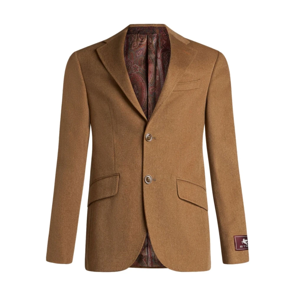 ETRO Kameelbruine Cashmere Jas met Logo Brown Heren
