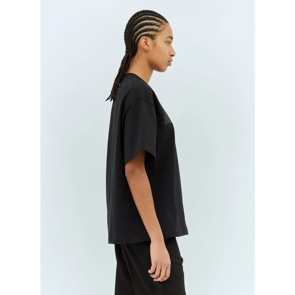 Jil Sander Katoenen Jersey Logo Print T-Shirt Black Dames