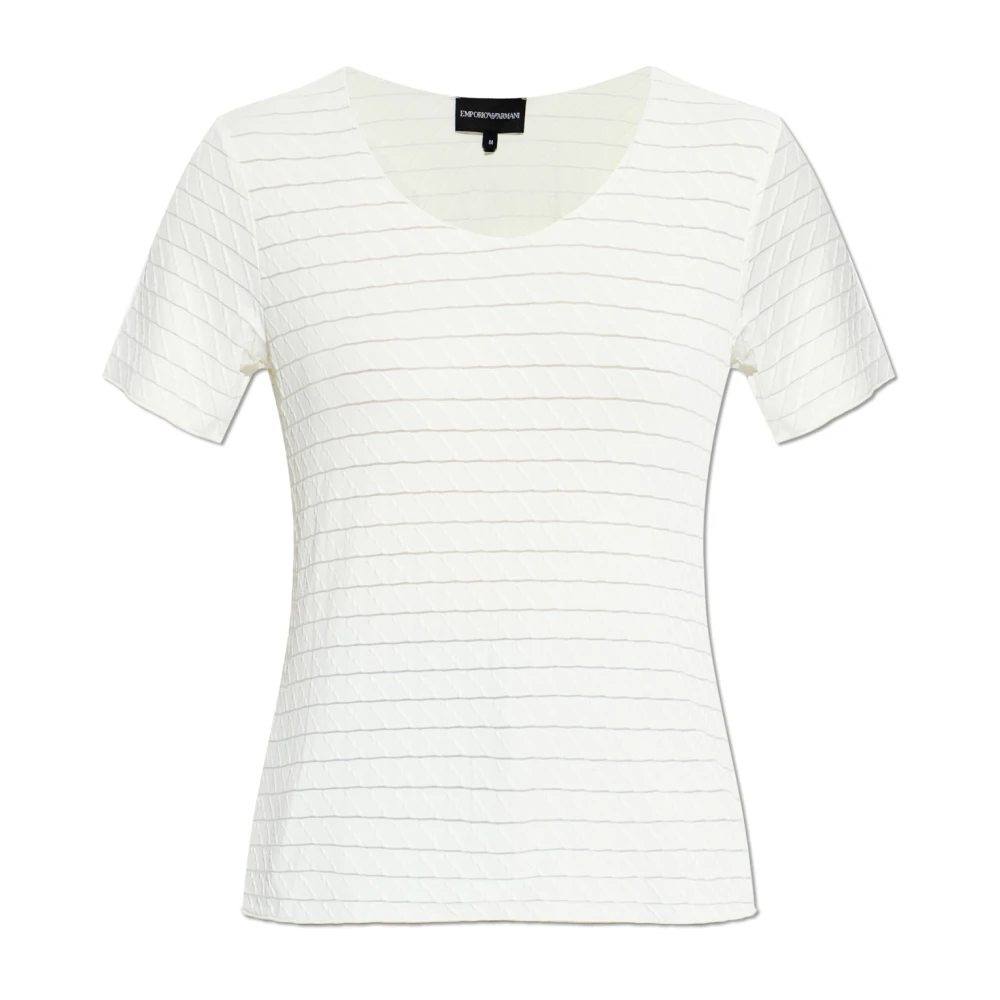 Emporio Armani Vrouw Beige Tops Dames, M, Nylon, Jacquard Gebreide Nylon Stretch Naaldpatroon