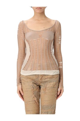 ribstrikket-aermelos-top-brun