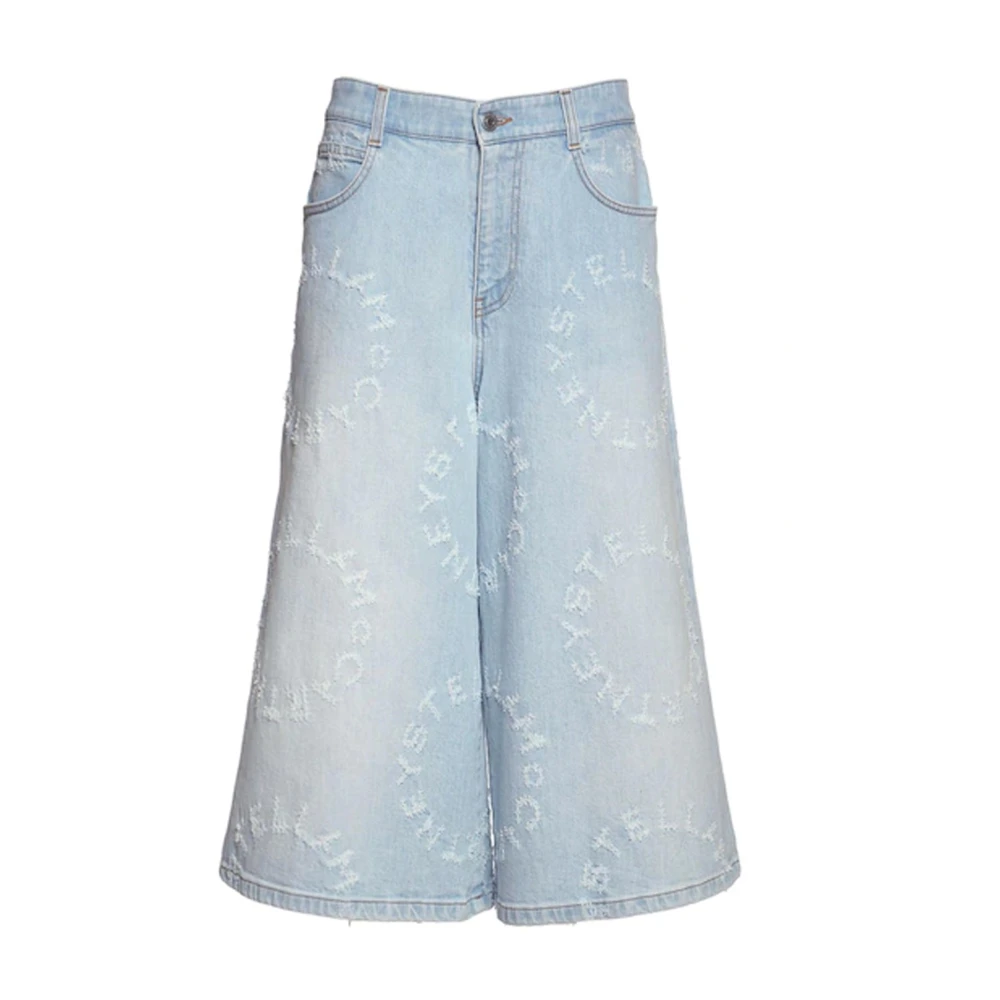 Stella Mccartney Cropped Denim Jeans met Logo Detail Blue Dames