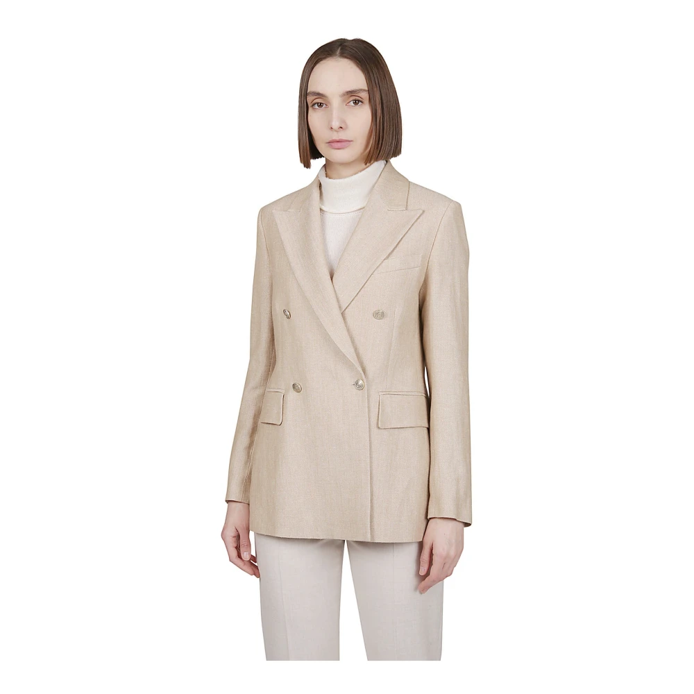 Eleventy Dubbelborstig Linnen Wol Jas Beige Dames