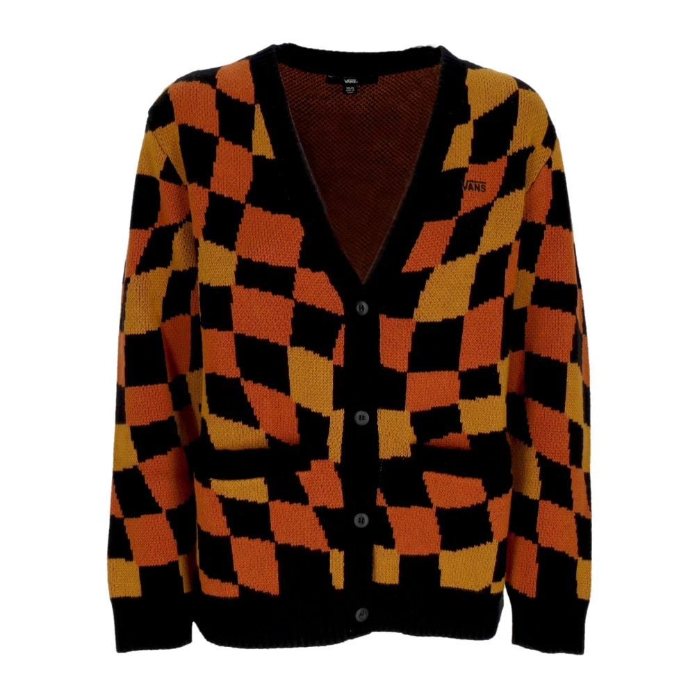 Vans Multicolor Cardigans, Female, Xs/S, Check Print Cardigan Jumper Black/Ginger