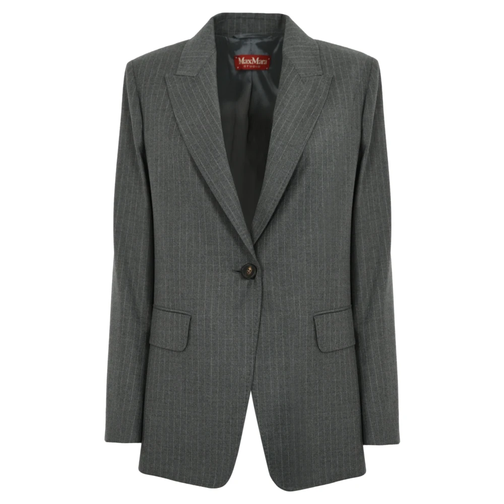 Max Mara Studio Grijze wollen blazer met krijtstreep patroon Gray Dames