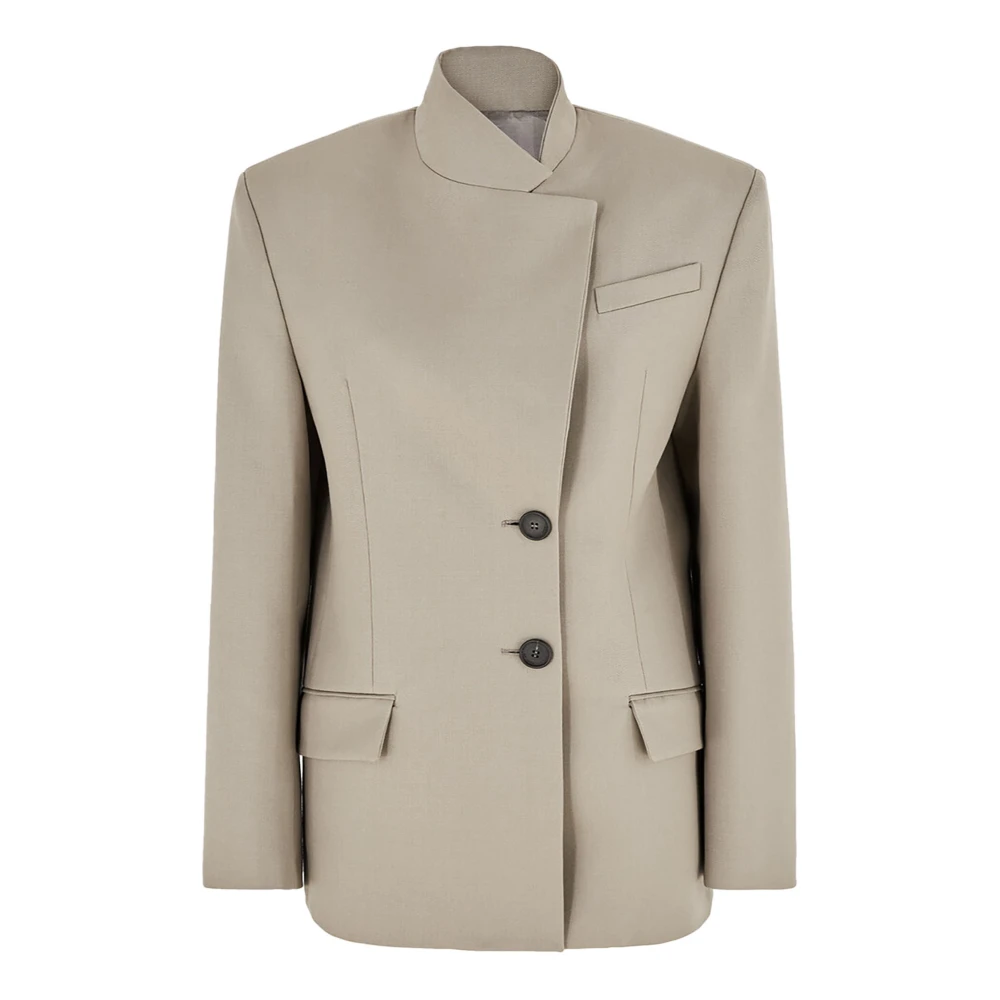 The Attico Duifgrijze Wollen Jas Asymmetrische Kraag Gray Dames