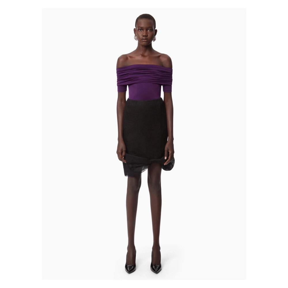 Nina Ricci Zwarte Kant Strik Midi Rok Black Dames