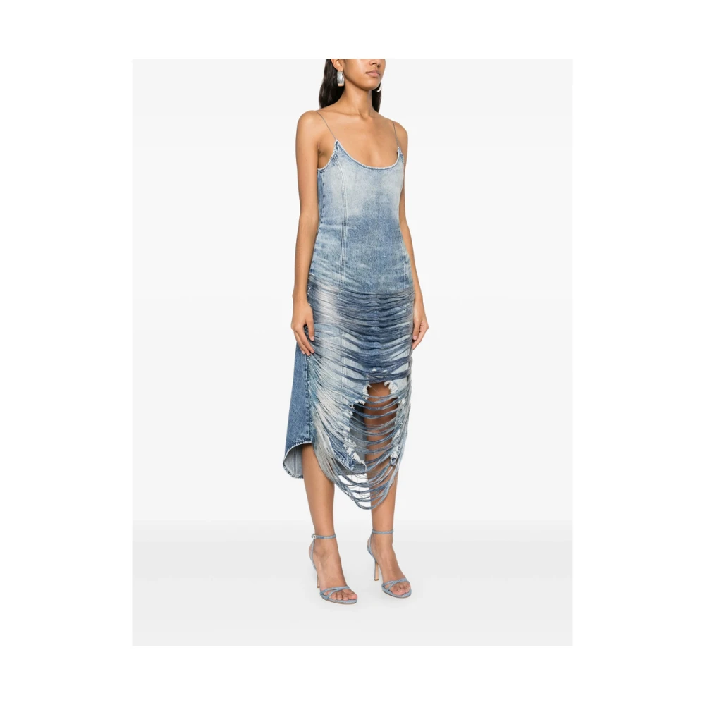 Diesel Blauwe Spaghetti Strap High-Low Jurk Blue Dames