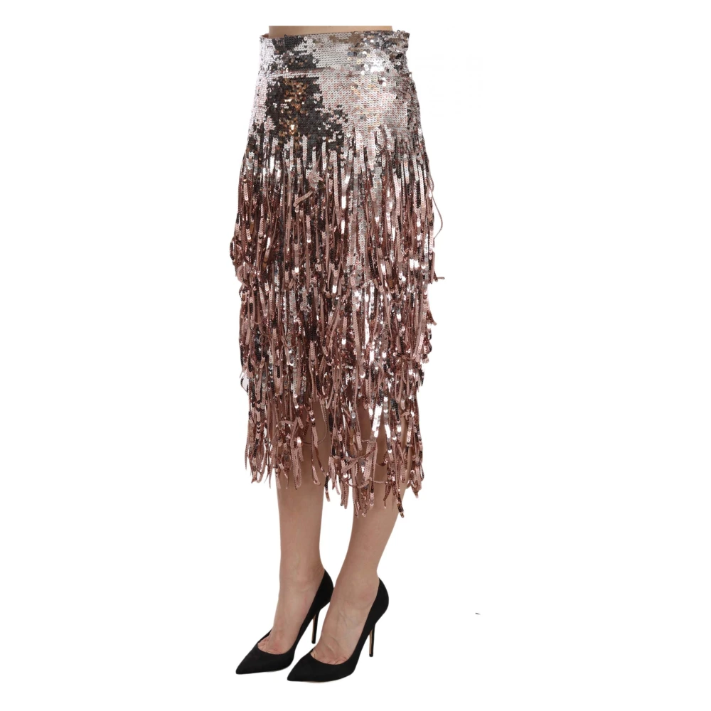 Dolce & Gabbana Metallic Paillet Midi Rok met Hoge Taille Multicolor Dames